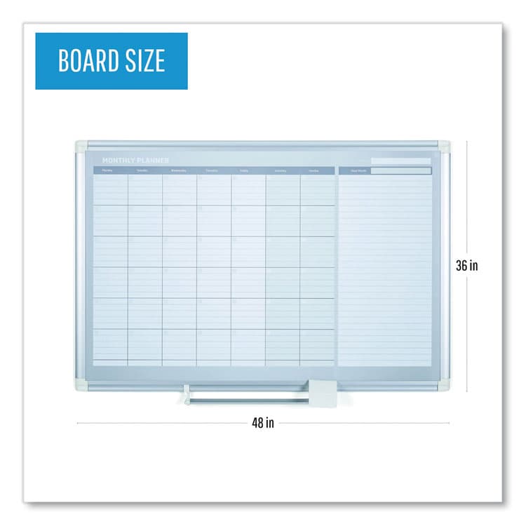 BI-SILQUE VISUAL COMMUNICATION PRODUCTS Magnetic Dry Erase Calendar Board, Monthly Planning/Scheduling, 48" x 36", White Surface, Satin Aluminum Frame (BVCGA0597830) thumbnail 2