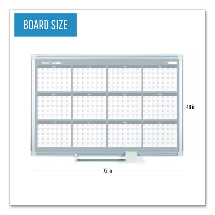 BI-SILQUE VISUAL COMMUNICATION PRODUCTS Magnetic Dry Erase Calendar Board, 12-Month Planning/Scheduling, 36" x 24", White Surface, Satin Aluminum Frame (BVCGA03106830) thumbnail 2