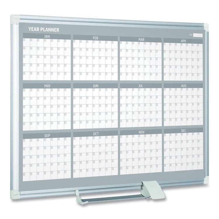 BI-SILQUE VISUAL COMMUNICATION PRODUCTS Magnetic Dry Erase Calendar Board, 12-Month Planning/Scheduling, 36" x 24", White Surface, Satin Aluminum Frame (BVCGA03106830) thumbnail 3
