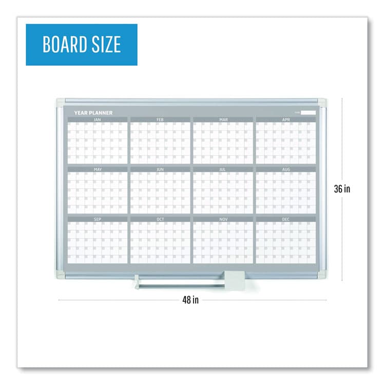 BI-SILQUE VISUAL COMMUNICATION PRODUCTS Magnetic Dry Erase Calendar Board, 12-Month Planning/Scheduling, 48" x 36", White Surface, Satin Aluminum Frame (BVCGA05106830) thumbnail 2