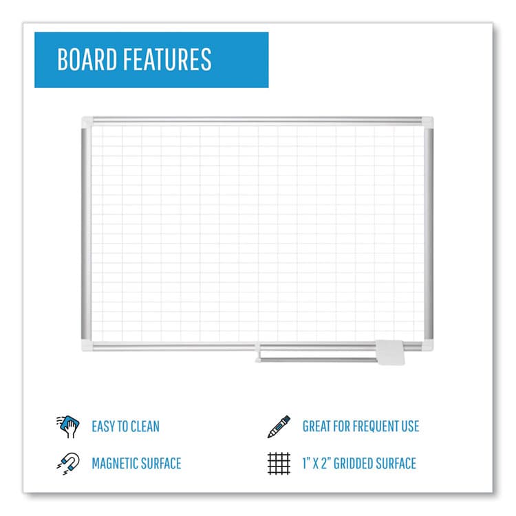 BI-SILQUE VISUAL COMMUNICATION PRODUCTS Gridded Magnetic Steel Dry Erase Project Planning Board, 1" x 2" Cells, 72" x 48", White Surface, Satin Aluminum Frame (BVCMA2792830) thumbnail 4