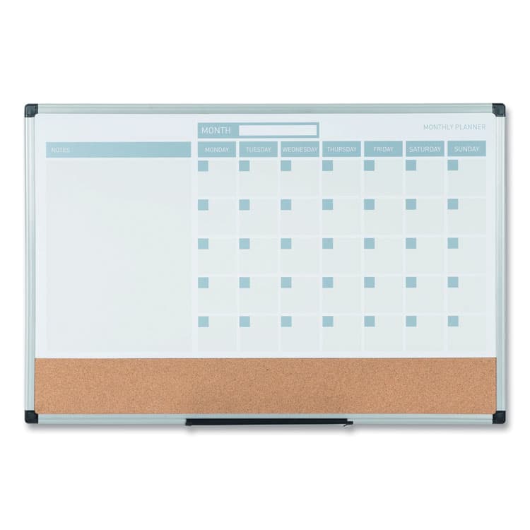 BI-SILQUE VISUAL COMMUNICATION PRODUCTS 3-in-1 Calendar Planner, Monthly Planning/Scheduling Calendar, 36" x 24", White Surface, Satin Aluminum Frame (BVCMB0707186P) thumbnail 3