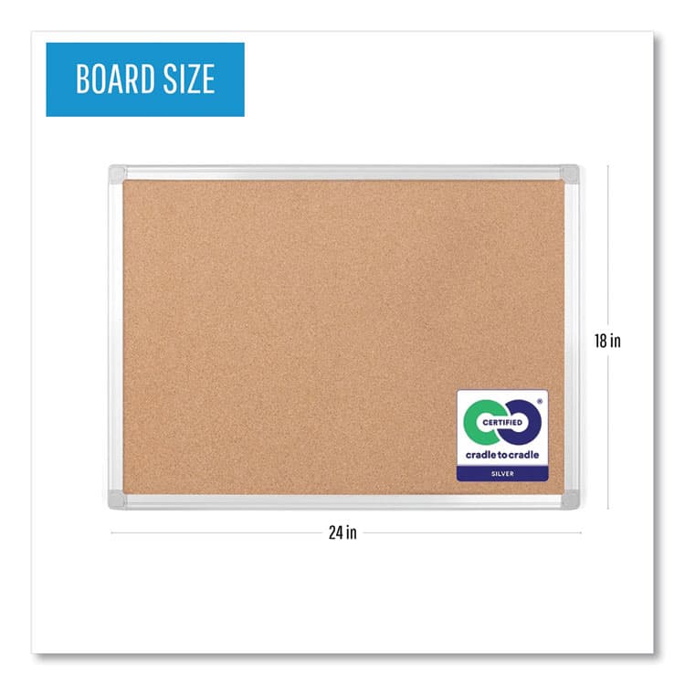 BI-SILQUE VISUAL COMMUNICATION PRODUCTS Earth Cork Board, 24" x 18", Tan Surface, Satin Aluminum Frame (BVCCA021790) thumbnail 4