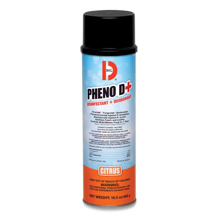 BIG D PHENO D+ Aerosol Disinfectant/Deodorizer, Citrus Scent, 16.5 oz Aerosol Spray Can, 12/Carton (BGD33700)