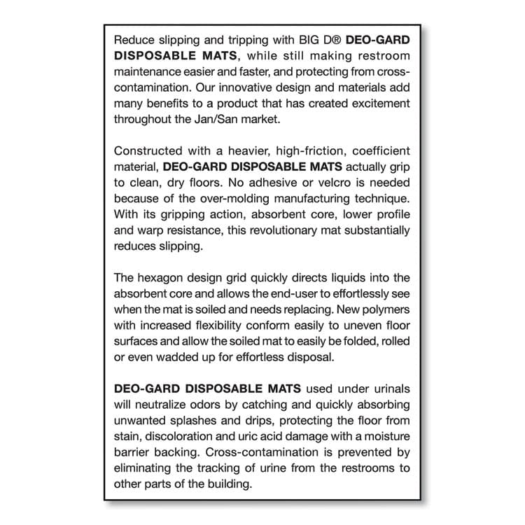 BIG D Deo-Gard Disposable Urinal Mat, Shield-Shaped, Fresh Mountain Air Scent, Charcoal Gray Perforated Surface, 17.5 x 20.5, 6/CT (BGD6668) thumbnail 4