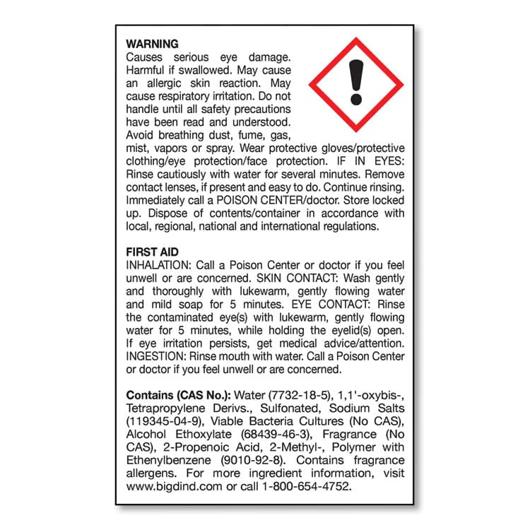 BIG D Enzym D Digester Deodorant, Mint, 1 gal, Bottle, 4/Carton (BGD1504) thumbnail 3