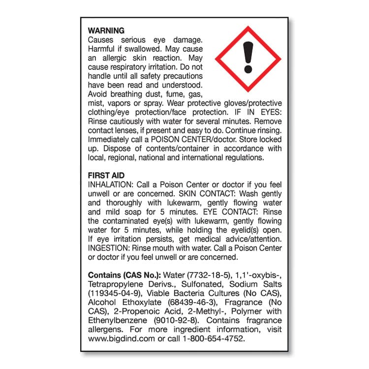 BIG D Enzym D Digester Liquid Deodorant, Lemon, 1 gal Bottle, 4/Carton (BGD1500) thumbnail 3