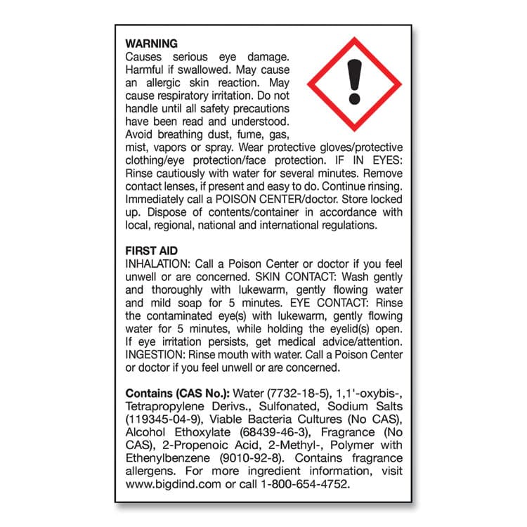 BIG D Enzym D Digester Liquid Deodorant, Lemon, 32 oz Bottle, 12/Carton (BGD500) thumbnail 3