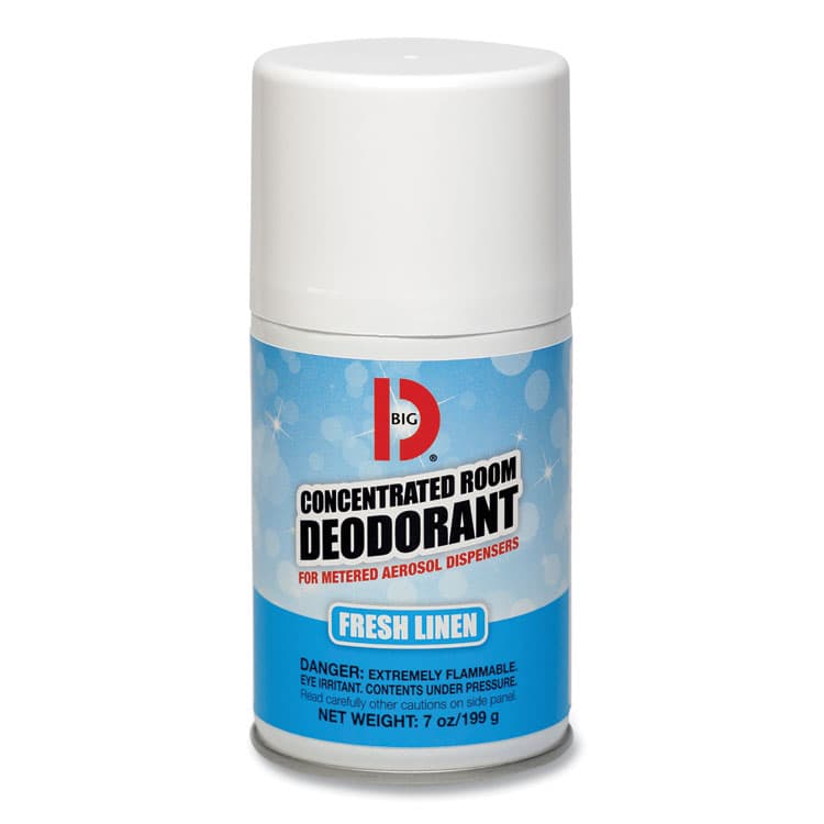 BIG D Metered Concentrated Room Deodorant, Fresh Linen Scent, 7 oz Aerosol Spray, 12/Box (BGD472)