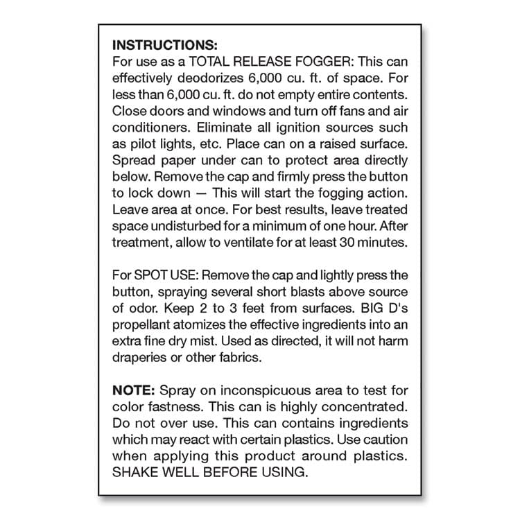 BIG D Odor Control Fogger, Mountain Air Scent, 5 oz Aerosol Spray, 12/Carton (BGD344) thumbnail 3