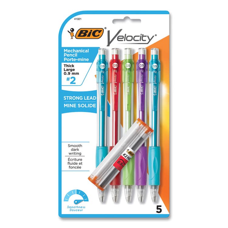 BIC CORP. Velocity Original Mechanical Pencil, 0.9 mm, HB (#2), Black Lead, Assorted Barrel Colors, 5/Pack (BIC41021)