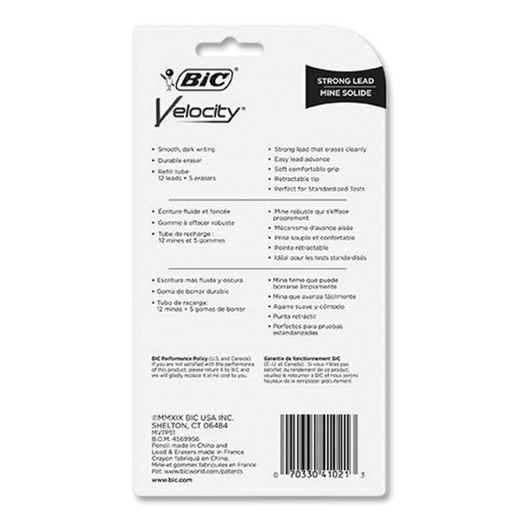 BIC CORP. Velocity Original Mechanical Pencil, 0.9 mm, HB (#2), Black Lead, Assorted Barrel Colors, 5/Pack (BIC41021) thumbnail 3
