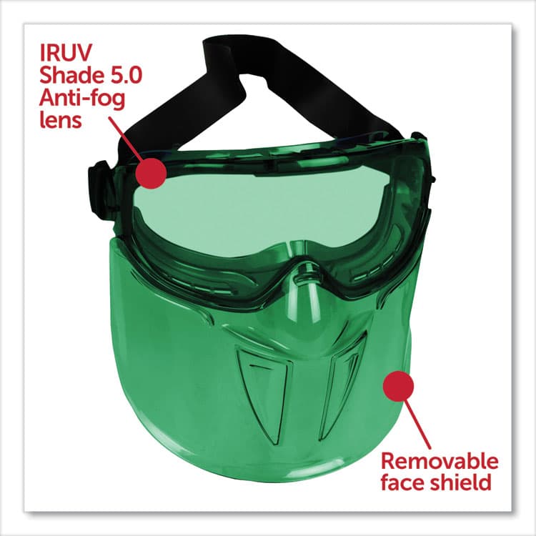 KIMBERLY CLARK V90 Shield Safety Goggles with Face Shield, Over Glasses, Green Anti-Fog Lens, 6/Box (ANS18631) thumbnail 3