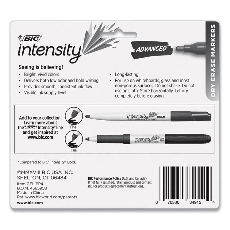 BIC CORP. Intensity Advanced Dry Erase Marker, Medium Bullet Tip, Assorted Colors, 4/Pack (BICGELIPP41AST) thumbnail 3