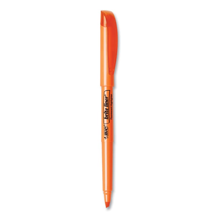 BIC CORP. Brite Liner Highlighter, Fluorescent Orange Ink, Chisel Tip, Orange/Black Barrel, Dozen (BICBL11OE) thumbnail 2