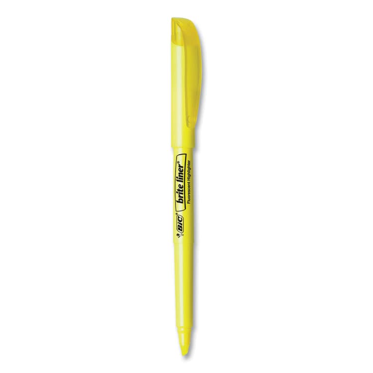BIC CORP. Brite Liner Highlighter, Fluorescent Yellow Ink, Chisel Tip, Yellow/Black Barrel, Dozen (BICBL11YW) thumbnail 2