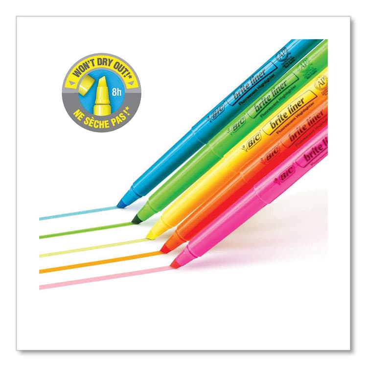 BIC CORP. Brite Liner Highlighter, Fluorescent Yellow Ink, Chisel Tip, Yellow/Black Barrel, Dozen (BICBL11YW) thumbnail 4