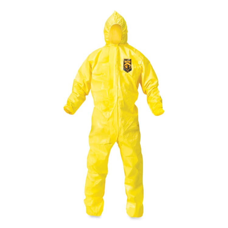 KIMBERLY-CLARK PROFESSIONAL A70 Chemical Spray Protection Coveralls, Elastic Wrists, Ankles, Hood, Medium, Yellow, 12/Carton (ANS09812)