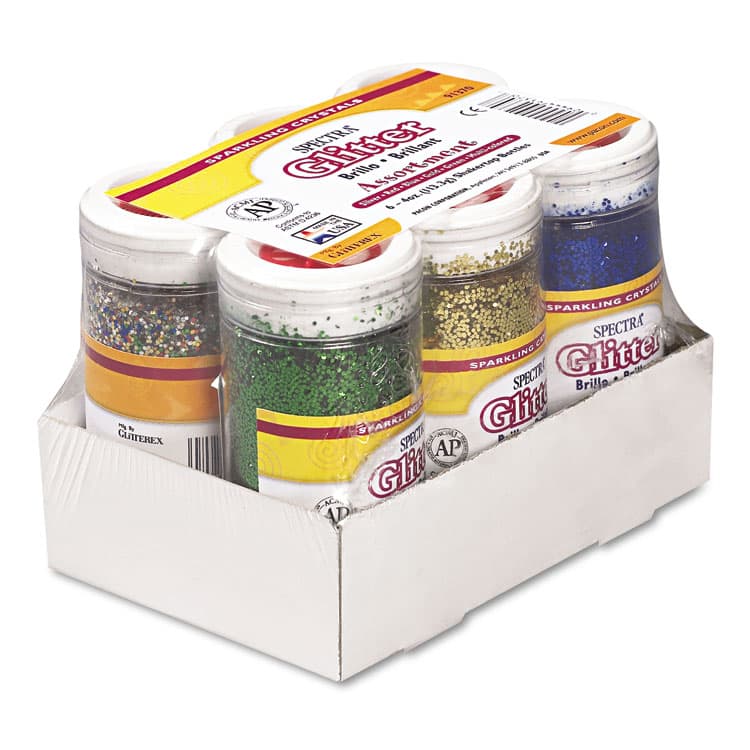 PACON CORPORATION Spectra Glitter, 0.04 Hexagon Crystals, Assorted, 4 oz Shaker-Top Jar, 6/Pack (PAC91370)