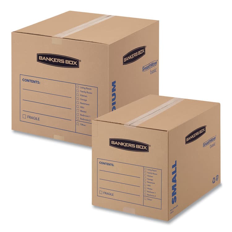 FELLOWES MFG. CO. SmoothMove Basic Moving Boxes, Regular Slotted Container (RSC), Medium, 18" x 18" x 16", Brown/Blue, 20/Bundle (FEL7713901) thumbnail 4
