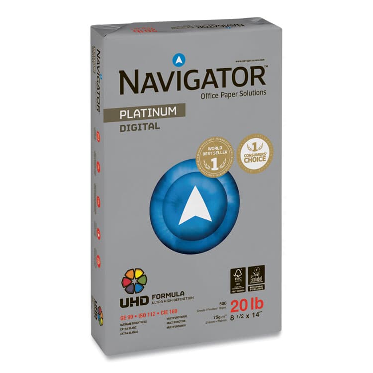 NAVIGATOR NORTH AMERICA Platinum Paper, 99 Bright, 20 lb Bond Weight, 8.5 x 14, White, 500 Sheets/Ream, 10 Reams/Carton (SNANPL1420)