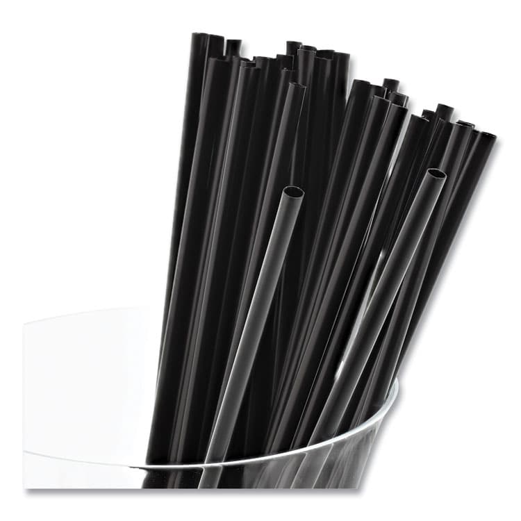 AMERCAREROYAL Sip Straws, 7.5", Plastic, Black, 10,000/Carton (RPPS1525BK7)