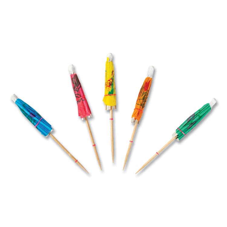 AMERCAREROYAL Cocktail Parasols, 3", Assorted, 144/Box, 50 Boxes/Carton (RPPRP144) thumbnail 2
