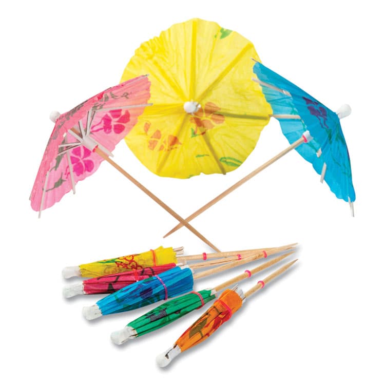 AMERCAREROYAL Cocktail Parasols, 3", Assorted, 144/Box, 50 Boxes/Carton (RPPRP144)