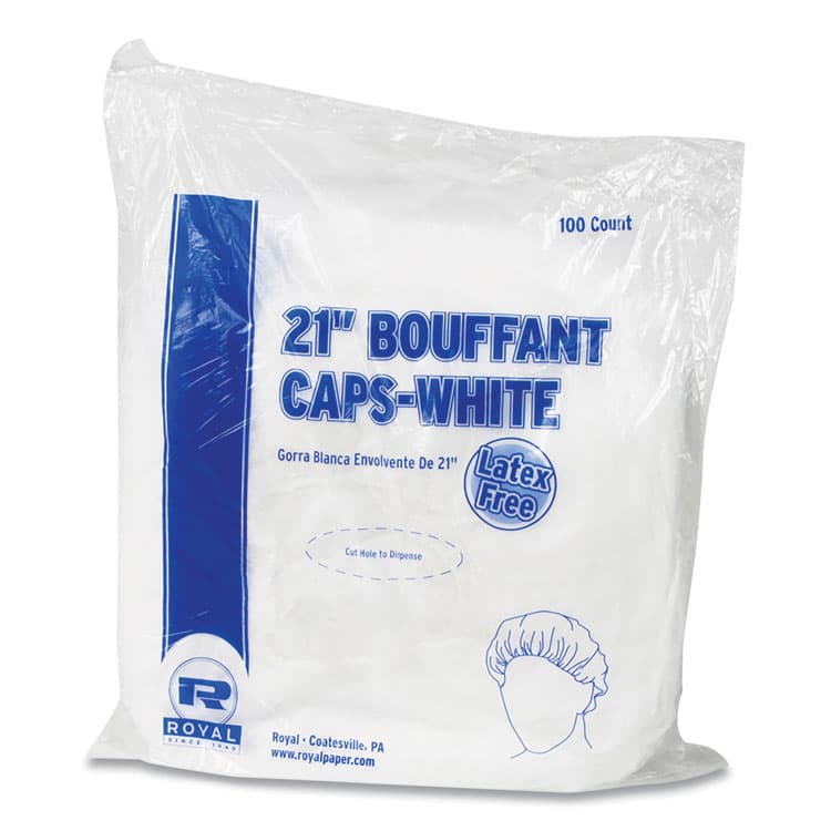 AMERCAREROYAL Latex-Free Operating Room Cap, Pleated, Polypropylene, 21", White, 100 Caps/Pack, 10 Packs/Carton (RPPRP110NWP) thumbnail 4