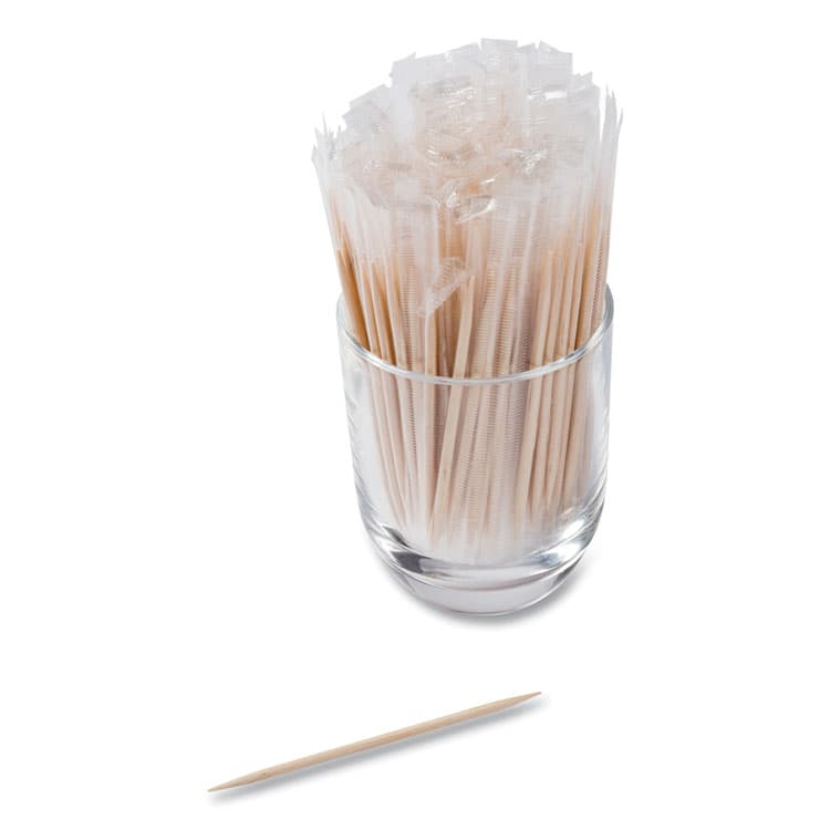 AMERCAREROYAL Cello-Wrapped Round Wood Toothpicks, Mint, 2.5", Natural, 1,000/Box, 15 Boxes/Carton (RPPRM115) thumbnail 3