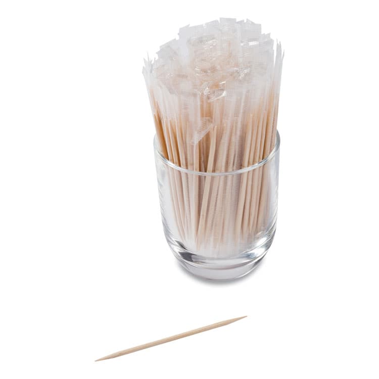 AMERCAREROYAL Cello-Wrapped Round Wood Toothpicks, 2.5", Natural, 1,000/Box, 15 Boxes/Carton (RPPRIW15) thumbnail 4