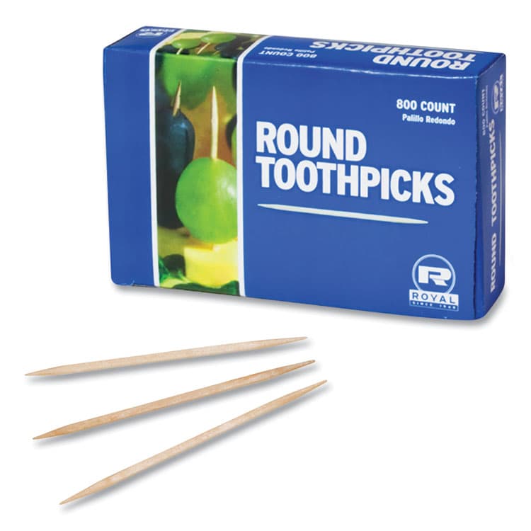 AMERCAREROYAL Round Wood Toothpicks, 2.5", Natural, 800/Box, 24 Boxes/Case, 5 Cases/Carton (RPPR820) thumbnail 3