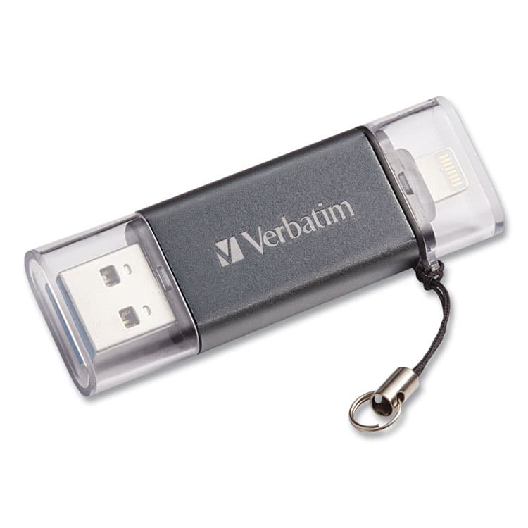 VERBATIM CORPORATION Store 'n' Go Dual USB 3.0 Flash Drive for Apple Lightning Devices, 64 GB, Graphite (VER49301)