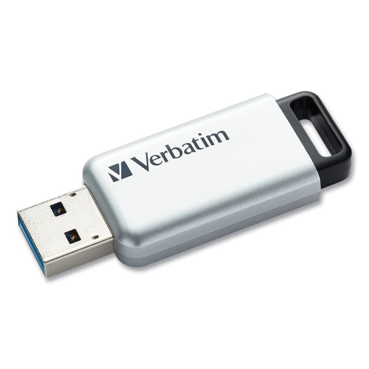 VERBATIM CORPORATION Store 'n' Go Secure Pro USB Flash Drive with AES 256 Encryption, 128 GB, Silver (VER70057)