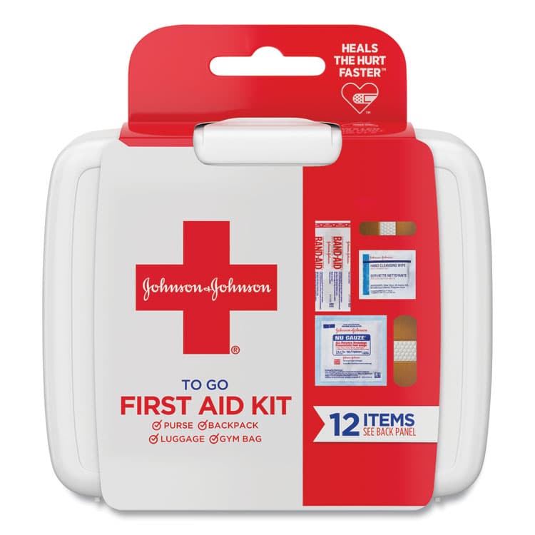 JOHNSON & JOHNSON Mini First Aid To Go Kit, 12 Pieces, Plastic Case (JOJ8295)