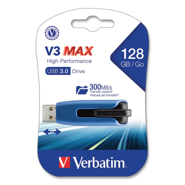 VERBATIM CORPORATION V3 Max USB 3.0 Flash Drive, 128 GB, Blue (VER49808) thumbnail 2