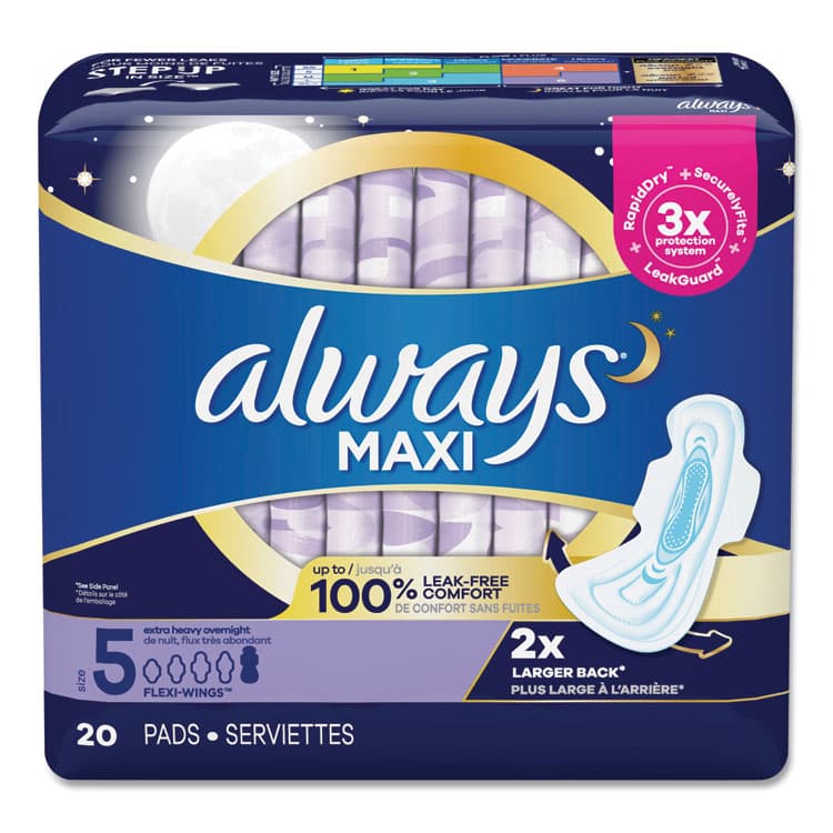 PROCTER & GAMBLE Maxi Pads, Size 5, Extra Heavy Overnight Absorbency, 20/Pack, 6 Packs/Carton (PGC17902)