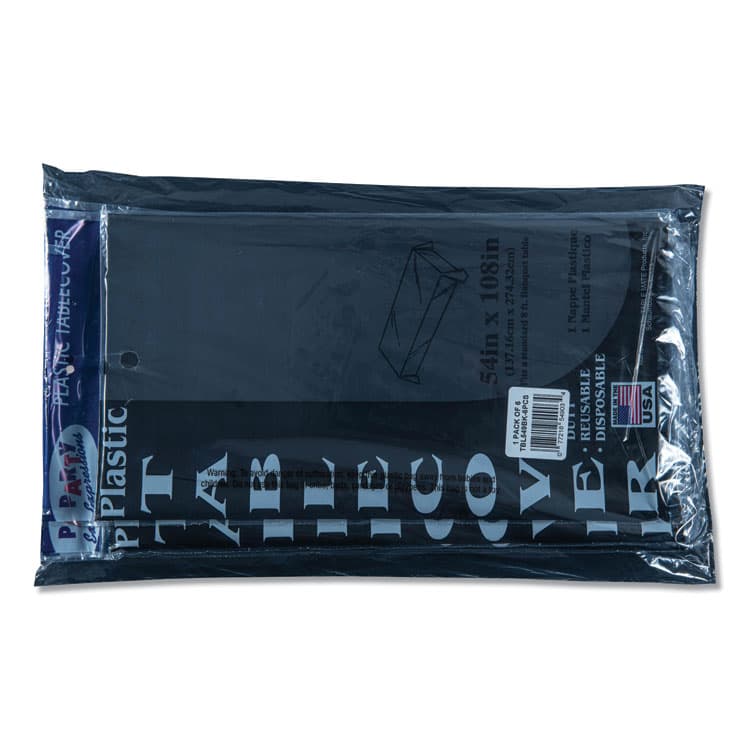 TABLEMATE PRODUCTS, CO. Table Set Rectangular Table Covers, Heavyweight Plastic, 54" x 108", Black, 6/Pack (TBL549BK) thumbnail 2