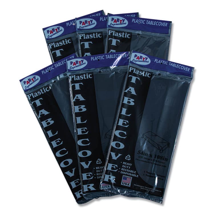 TABLEMATE PRODUCTS, CO. Table Set Rectangular Table Covers, Heavyweight Plastic, 54" x 108", Black, 6/Pack (TBL549BK) thumbnail 3