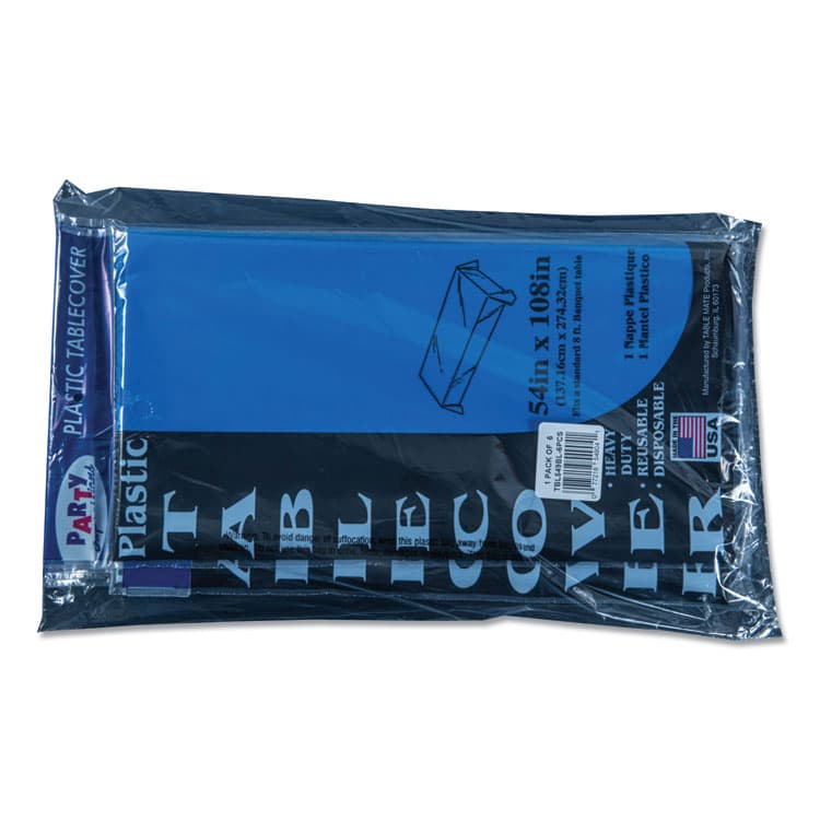 TABLEMATE PRODUCTS, CO. Table Set Rectangular Table Cover, Heavyweight Plastic, 54" x 108", Blue, 6/Pack (TBL549BL) thumbnail 2