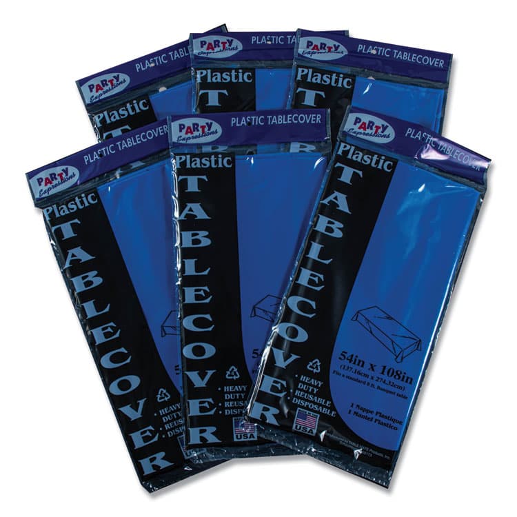 TABLEMATE PRODUCTS, CO. Table Set Rectangular Table Cover, Heavyweight Plastic, 54" x 108", Blue, 6/Pack (TBL549BL) thumbnail 3