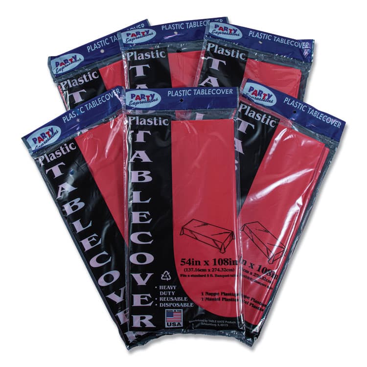 TABLEMATE PRODUCTS, CO. Table Set Rectangular Table Cover, Heavyweight Plastic, 54" x 108", Red, 6/Pack (TBL549RD) thumbnail 4