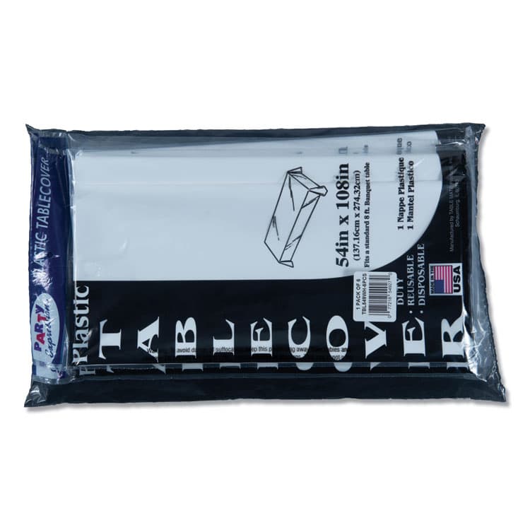 TABLEMATE PRODUCTS, CO. Table Set Rectangular Table Cover, Heavyweight Plastic, 54" x 108", White, 6/Pack (TBL549WH) thumbnail 2
