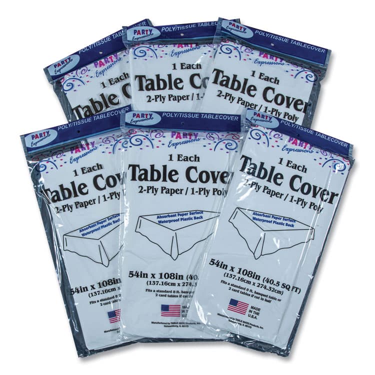 TABLEMATE PRODUCTS, CO. Table Set Poly Tissue Table Cover, 54" x 108", White, 6/Pack (TBLPT549WH) thumbnail 3