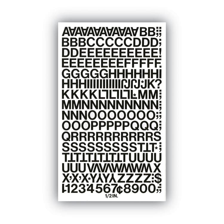 CHARTPAK/PICKETT Press-On Vinyl Self-Adhesive Numbers and Uppercase Letters, 0.5" Tall, Black Characters, 201/Pack (CHA01010) thumbnail 2