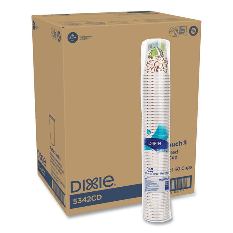 DIXIE FOOD SERVICE PerfecTouch Paper Hot Cups, 12 oz, Coffee Haze Design, 50/Sleeve, 20 Sleeves/Carton (DXE5342CD)