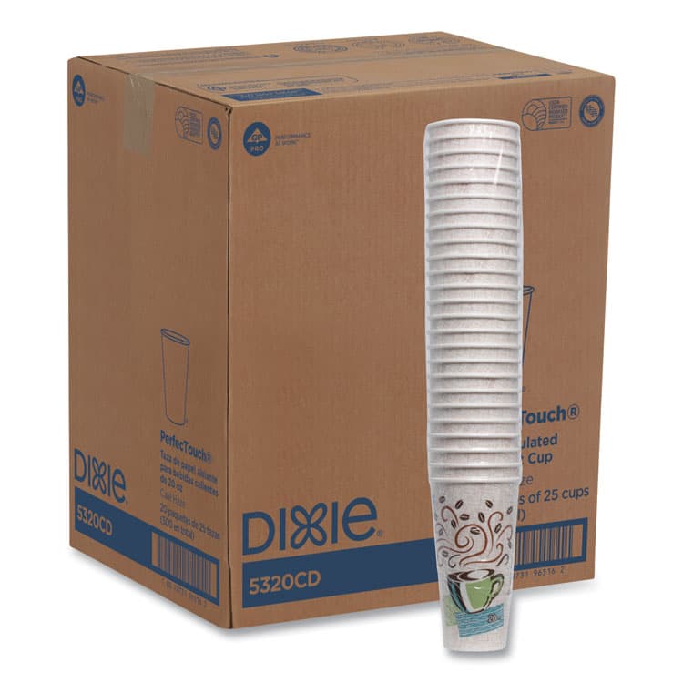 DIXIE FOOD SERVICE PerfecTouch Paper Hot Cups, 20 oz, Coffee Haze Design, 25/Sleeve, 20 Sleeves/Carton (DXE5320CD)