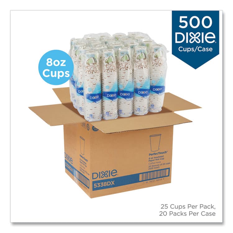 DIXIE FOOD SERVICE PerfecTouch Paper Hot Cups, 8 oz, Coffee Haze Design, 25/Sleeve, 20 Sleeves/Carton (DXE5338DX) thumbnail 2