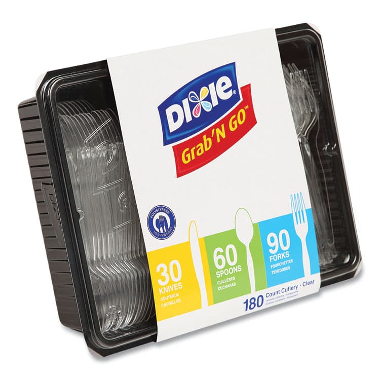 DIXIE FOOD SERVICE Heavyweight Polystyrene Cutlery, Fork/Knife/Spoon, Plastic, Clear, 180/Pack, 10 Packs/Carton (DXECH0369DX7) thumbnail 3