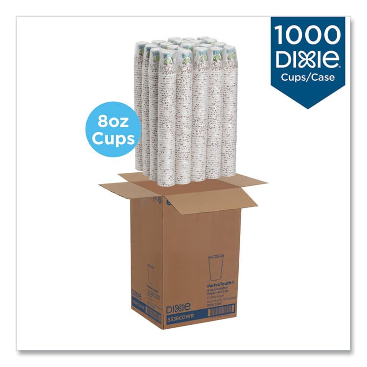 DIXIE FOOD SERVICE PerfecTouch Hot Cups, Individually Wrapped, 8 oz, Paper, Coffee Haze Design, 50/Sleeve, 20 Sleeves/Carton (DXE5338CDWR) thumbnail 2